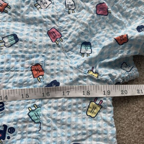 Life is Good Pajama Set Womens Medium Tee and Shorts Blue Seersucker Popsicles - Picture 5 of 12